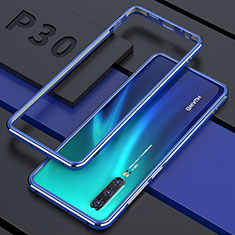 Luxury Aluminum Metal Frame Mirror Cover Case 360 Degrees for Huawei P30 Blue