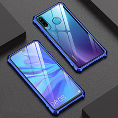 Luxury Aluminum Metal Frame Mirror Cover Case 360 Degrees for Huawei P30 Lite New Edition Blue
