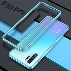 Luxury Aluminum Metal Frame Mirror Cover Case 360 Degrees for Huawei P30 Pro New Edition Sky Blue