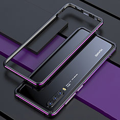 Luxury Aluminum Metal Frame Mirror Cover Case 360 Degrees for Huawei P30 Purple