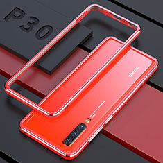 Luxury Aluminum Metal Frame Mirror Cover Case 360 Degrees for Huawei P30 Red