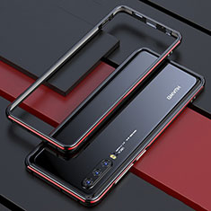Luxury Aluminum Metal Frame Mirror Cover Case 360 Degrees for Huawei P30 Red and Black