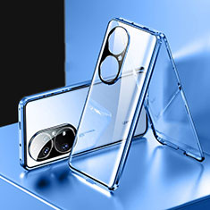 Luxury Aluminum Metal Frame Mirror Cover Case 360 Degrees for Huawei P50 Blue
