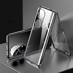 Luxury Aluminum Metal Frame Mirror Cover Case 360 Degrees for Huawei P50 Pro Black