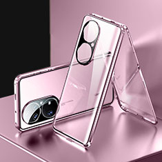 Luxury Aluminum Metal Frame Mirror Cover Case 360 Degrees for Huawei P50 Pro Rose Gold
