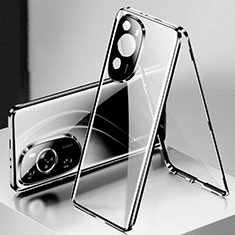 Luxury Aluminum Metal Frame Mirror Cover Case 360 Degrees for Huawei P60 Art Black