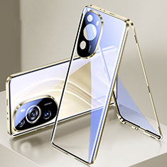Luxury Aluminum Metal Frame Mirror Cover Case 360 Degrees for Huawei P60 Art Gold