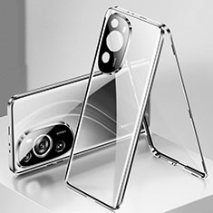 Luxury Aluminum Metal Frame Mirror Cover Case 360 Degrees for Huawei P60 Art Silver