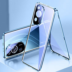 Luxury Aluminum Metal Frame Mirror Cover Case 360 Degrees for Huawei P60 Blue