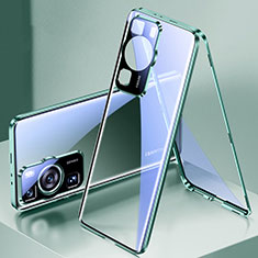 Luxury Aluminum Metal Frame Mirror Cover Case 360 Degrees for Huawei P60 Green