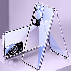 Luxury Aluminum Metal Frame Mirror Cover Case 360 Degrees for Huawei P60 Pro Purple