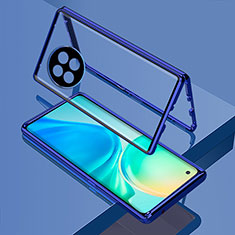Luxury Aluminum Metal Frame Mirror Cover Case 360 Degrees for OnePlus 11 5G Blue