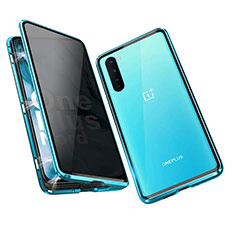 Luxury Aluminum Metal Frame Mirror Cover Case 360 Degrees for OnePlus Nord Blue