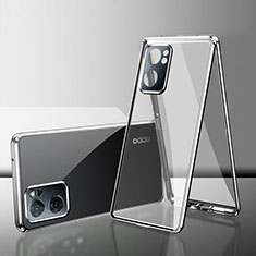 Luxury Aluminum Metal Frame Mirror Cover Case 360 Degrees for OnePlus Nord N300 5G Silver