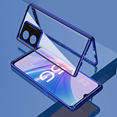 Luxury Aluminum Metal Frame Mirror Cover Case 360 Degrees for Oppo A1 Pro 5G Blue