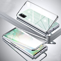 Luxury Aluminum Metal Frame Mirror Cover Case 360 Degrees for Oppo A11s Silver