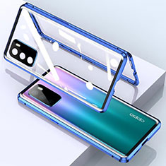 Luxury Aluminum Metal Frame Mirror Cover Case 360 Degrees for Oppo A16 Blue
