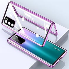 Luxury Aluminum Metal Frame Mirror Cover Case 360 Degrees for Oppo A16 Purple