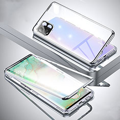 Luxury Aluminum Metal Frame Mirror Cover Case 360 Degrees for Oppo A53 5G Silver