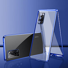 Luxury Aluminum Metal Frame Mirror Cover Case 360 Degrees for Oppo A53s 5G Blue