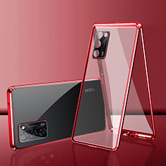 Luxury Aluminum Metal Frame Mirror Cover Case 360 Degrees for Oppo A53s 5G Red