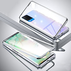 Luxury Aluminum Metal Frame Mirror Cover Case 360 Degrees for Oppo A54 4G Silver