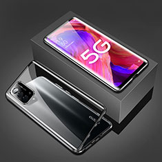 Luxury Aluminum Metal Frame Mirror Cover Case 360 Degrees for Oppo A54 5G Black
