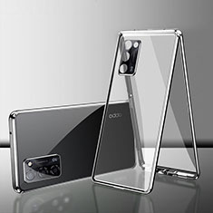 Luxury Aluminum Metal Frame Mirror Cover Case 360 Degrees for Oppo A56 5G Silver