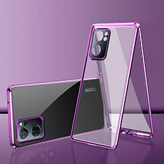 Luxury Aluminum Metal Frame Mirror Cover Case 360 Degrees for Oppo A56S 5G Purple