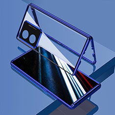 Luxury Aluminum Metal Frame Mirror Cover Case 360 Degrees for Oppo A58 4G Blue