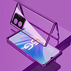 Luxury Aluminum Metal Frame Mirror Cover Case 360 Degrees for Oppo A58x 5G Purple