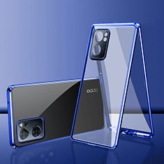 Luxury Aluminum Metal Frame Mirror Cover Case 360 Degrees for Oppo A77 5G Blue