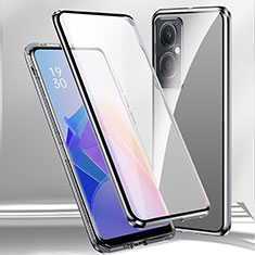 Luxury Aluminum Metal Frame Mirror Cover Case 360 Degrees for Oppo A79 5G Silver