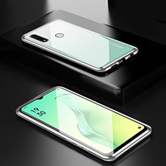 Luxury Aluminum Metal Frame Mirror Cover Case 360 Degrees for Oppo A8 Silver
