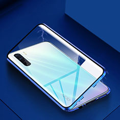 Luxury Aluminum Metal Frame Mirror Cover Case 360 Degrees for Oppo A91 Blue