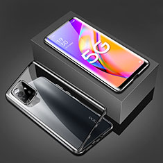 Luxury Aluminum Metal Frame Mirror Cover Case 360 Degrees for Oppo A95 5G Black