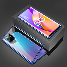 Luxury Aluminum Metal Frame Mirror Cover Case 360 Degrees for Oppo A95 5G Blue