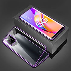 Luxury Aluminum Metal Frame Mirror Cover Case 360 Degrees for Oppo A95 5G Purple