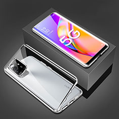 Luxury Aluminum Metal Frame Mirror Cover Case 360 Degrees for Oppo A95 5G Silver