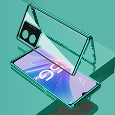 Luxury Aluminum Metal Frame Mirror Cover Case 360 Degrees for Oppo A97 5G Green