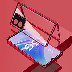Luxury Aluminum Metal Frame Mirror Cover Case 360 Degrees for Oppo A97 5G Red