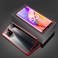 Luxury Aluminum Metal Frame Mirror Cover Case 360 Degrees for Oppo F19 Pro+ Plus 5G Red
