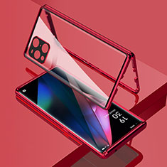 Luxury Aluminum Metal Frame Mirror Cover Case 360 Degrees for Oppo Find X3 5G Red