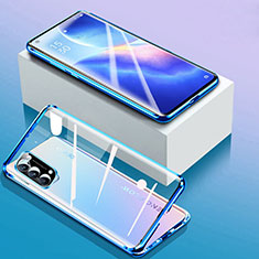 Luxury Aluminum Metal Frame Mirror Cover Case 360 Degrees for Oppo Find X3 Lite 5G Blue