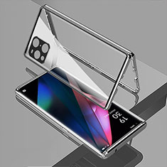 Luxury Aluminum Metal Frame Mirror Cover Case 360 Degrees for Oppo Find X3 Pro 5G Silver