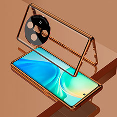 Luxury Aluminum Metal Frame Mirror Cover Case 360 Degrees for Oppo Find X7 5G Gold