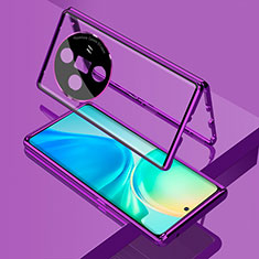 Luxury Aluminum Metal Frame Mirror Cover Case 360 Degrees for Oppo Find X7 5G Purple