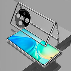 Luxury Aluminum Metal Frame Mirror Cover Case 360 Degrees for Oppo Find X7 5G Silver