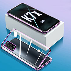 Luxury Aluminum Metal Frame Mirror Cover Case 360 Degrees for Oppo K7x 5G Purple