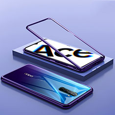 Luxury Aluminum Metal Frame Mirror Cover Case 360 Degrees for Oppo Reno Ace Purple
